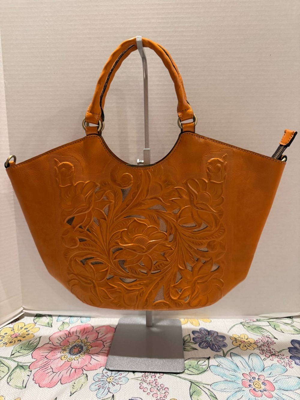 Patricia Nash Leather Burnished Cutout Tote